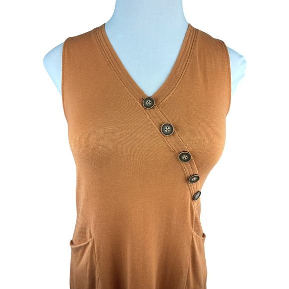 Soft Surroundings Rust Orange Maxi Dress Sleeveless Button Front Pockets Medium - Picture 5 of 14